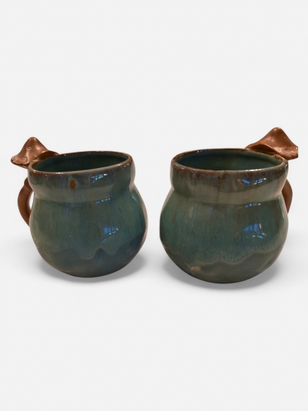 Source Unknown Green Blue Ceramic Mugs with Brown Handles - Set of 2